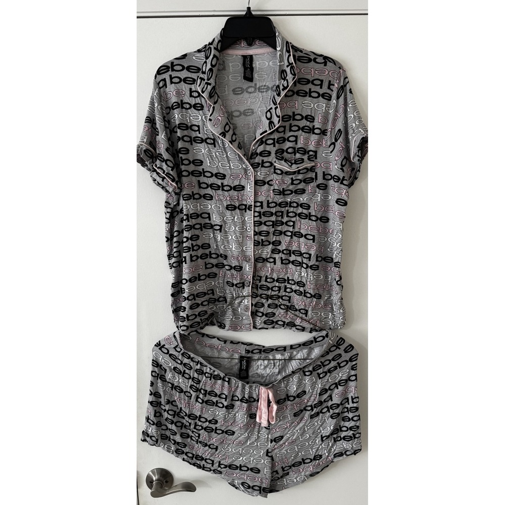 Women's Rayon BEBE Soft Gray Short Sleeves Pajama Set Size XXL